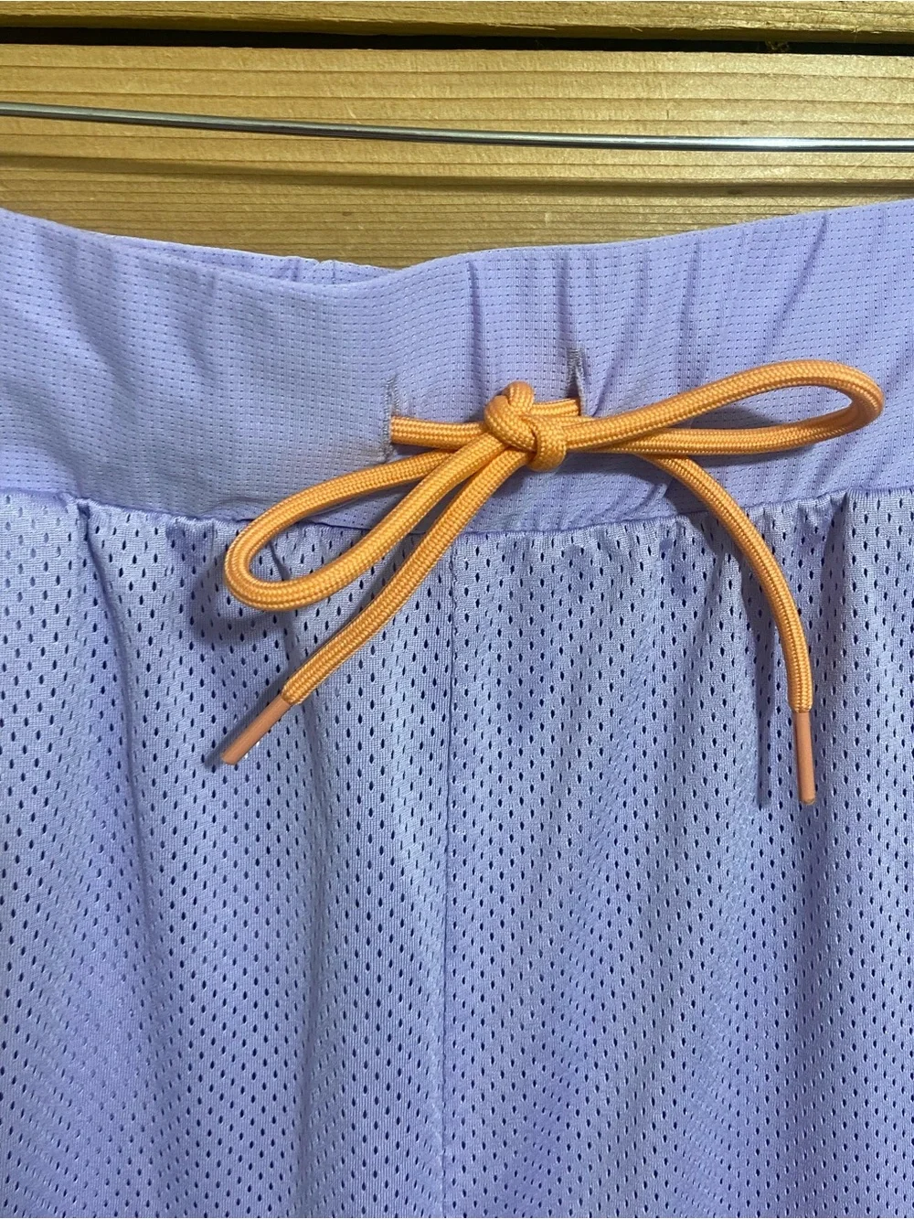 Fabletics Lavender Mesh Athletic Shorts with Peach Trim